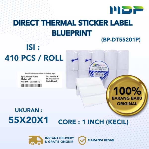 STIKER LABEL BLUEPRINT 55X20X1@410 FOR THERMAL LABEL PRINTER (BP ...